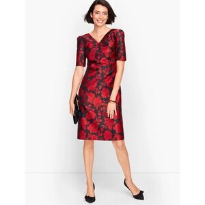 Talbots Floral Jacquard Dress 2 NWT Red Black Holiday‎ Bow Back Cocktail Chic